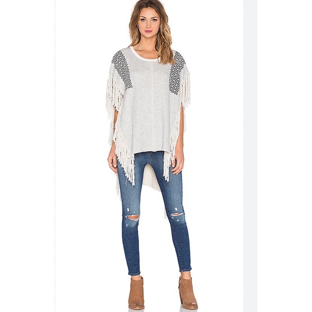 NSF Fringed‎ Terry Roper Poncho in Heather Grey OS